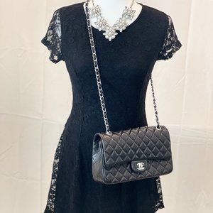 Black Lace Mini Dress with Lace Sleeves